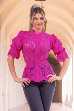 Fuchsia Eyelet Solid Blouse