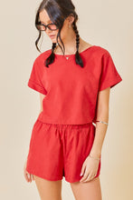 Red Round Neck Short Slvs Top With Shorts Set