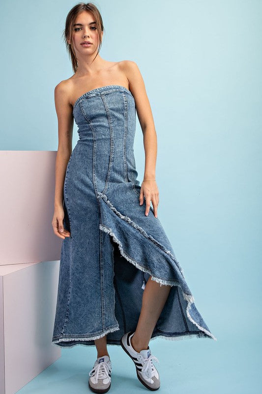 denim dress nearby Denim Mineral Washed Frayed Denim Dress – Aquarius Brand