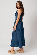 Denim Sleeveless Ruffle Denim Maxi Dress