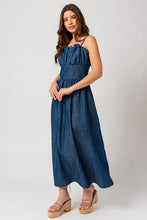 Denim Sleeveless Ruffle Denim Maxi Dress