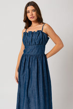 Denim Sleeveless Ruffle Denim Maxi Dress