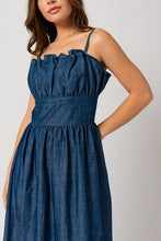 Denim Sleeveless Ruffle Denim Maxi Dress