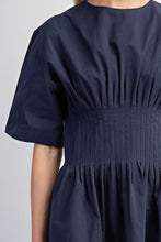 Navy Pintuck Waist Midi Dress