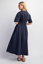 Navy Pintuck Waist Midi Dress
