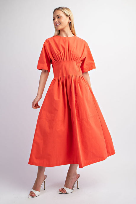 Coral Pintuck Waist Midi Dress