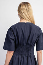 Navy Pintuck Waist Midi Dress