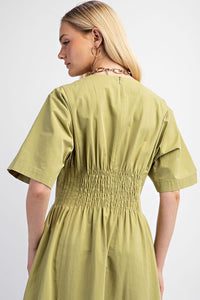 Grass Pintuck Waist Midi Dress