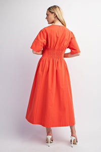 Coral Pintuck Waist Midi Dress