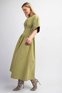 Grass Pintuck Waist Midi Dress