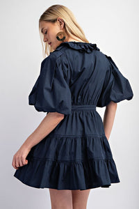 Navy Tiered Wrap Mini Dress