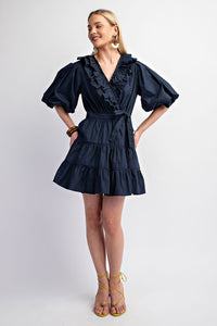Navy Tiered Wrap Mini Dress