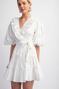 White Tiered Wrap Mini Dress