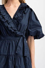 Navy Tiered Wrap Mini Dress