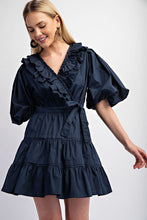 Navy Tiered Wrap Mini Dress