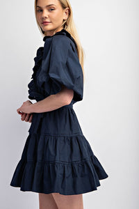 Navy Tiered Wrap Mini Dress