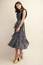 Grey Washed Tie-Dye Ruffled Midi Dress