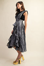 Grey Washed Tie-Dye Ruffled Midi Dress