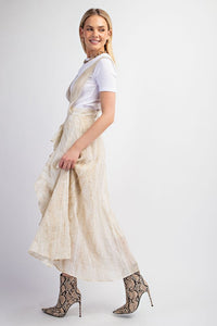 Beige Washed Tie-Dye Ruffled Midi Dress