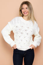 Ivory Cable Knit Sweater With Wavy Pattern