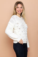 Ivory Cable Knit Sweater With Wavy Pattern