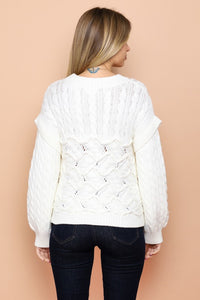 Ivory Cable Knit Sweater With Wavy Pattern