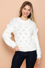 Ivory Cable Knit Sweater With Wavy Pattern