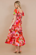 Pink Printed Short Bubble Sleeve Smocked Dress
