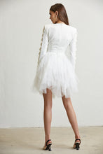 White Lace Up Multi-Tiered Tulle Dress
