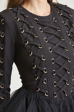 Black Lace Up Multi-Tiered Tulle Dress
