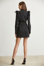 Black Feather Trim Blazer Dress
