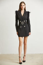 Black Feather Trim Blazer Dress