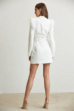 White Feather Trim Blazer Dress