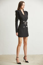 Black Feather Trim Blazer Dress