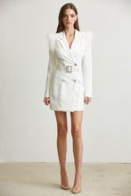 White Feather Trim Blazer Dress