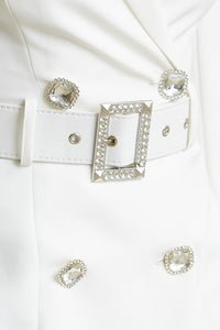 White Feather Trim Blazer Dress