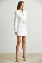 White Feather Trim Blazer Dress