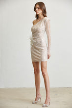 White Sequin Mesh One-Shoulder Dress