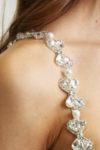 Nude Pearl Rhinestone Corset Satin Jumpsuit