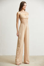 Nude Pearl Rhinestone Corset Satin Jumpsuit