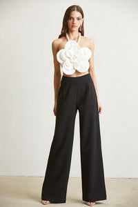 Blackwhite Massive Flower Pearl Trim Top & Pant Set