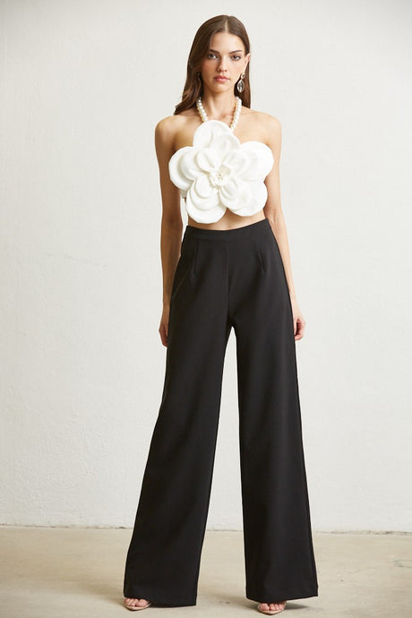 Blackwhite Massive Flower Pearl Trim Top & Pant Set