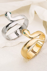 Gold Chunky Metal Snake Textured Bangle Bracelet