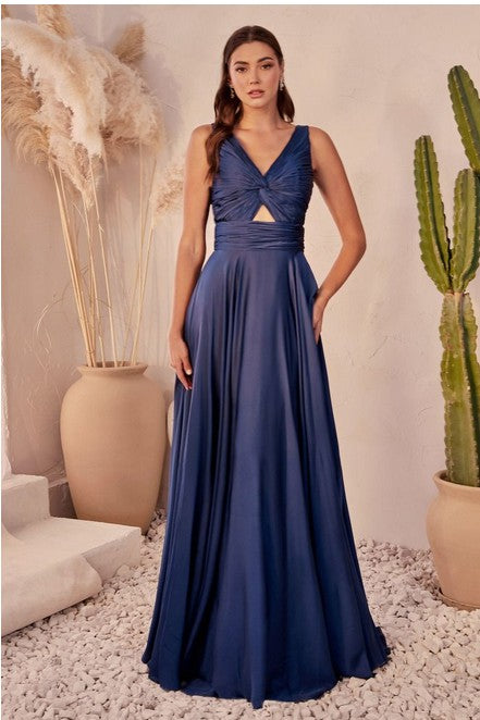 Navy A-Line Satin Keyhole Dress