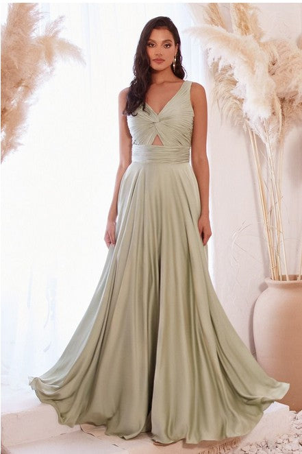 Sage A-Line Satin Keyhole Dress