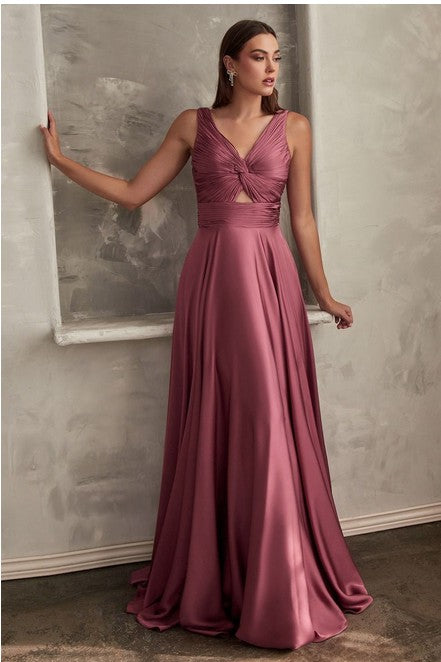 Dark Mauve A-Line Satin Keyhole Dress