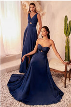 Navy A-Line Satin Keyhole Dress
