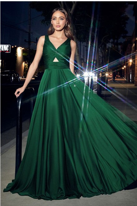 Hunter Green A-Line Satin Keyhole Dress