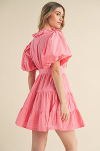 Candy Pink Ruffled Surplice Tiered Mini Dress