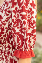 Burgundy Contrast Color Ruffle Detailed Print Midi Dress